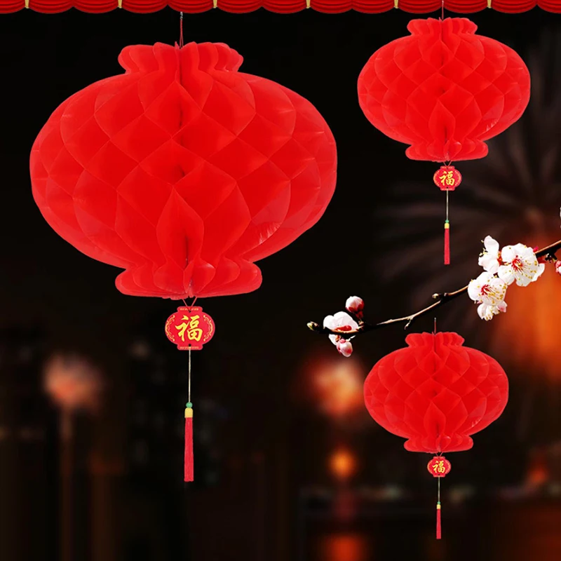10 шт фонарики складные красные бумажные фонарики китайский год, праздник весны украшение дома горячая распродажа