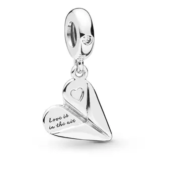 

Hot Sale Genuine 100% 925 Sterling Silver Love Paper Airplane Dangle Charm Fit pandora Bracelet Necklace Pendant Beads Jewelry