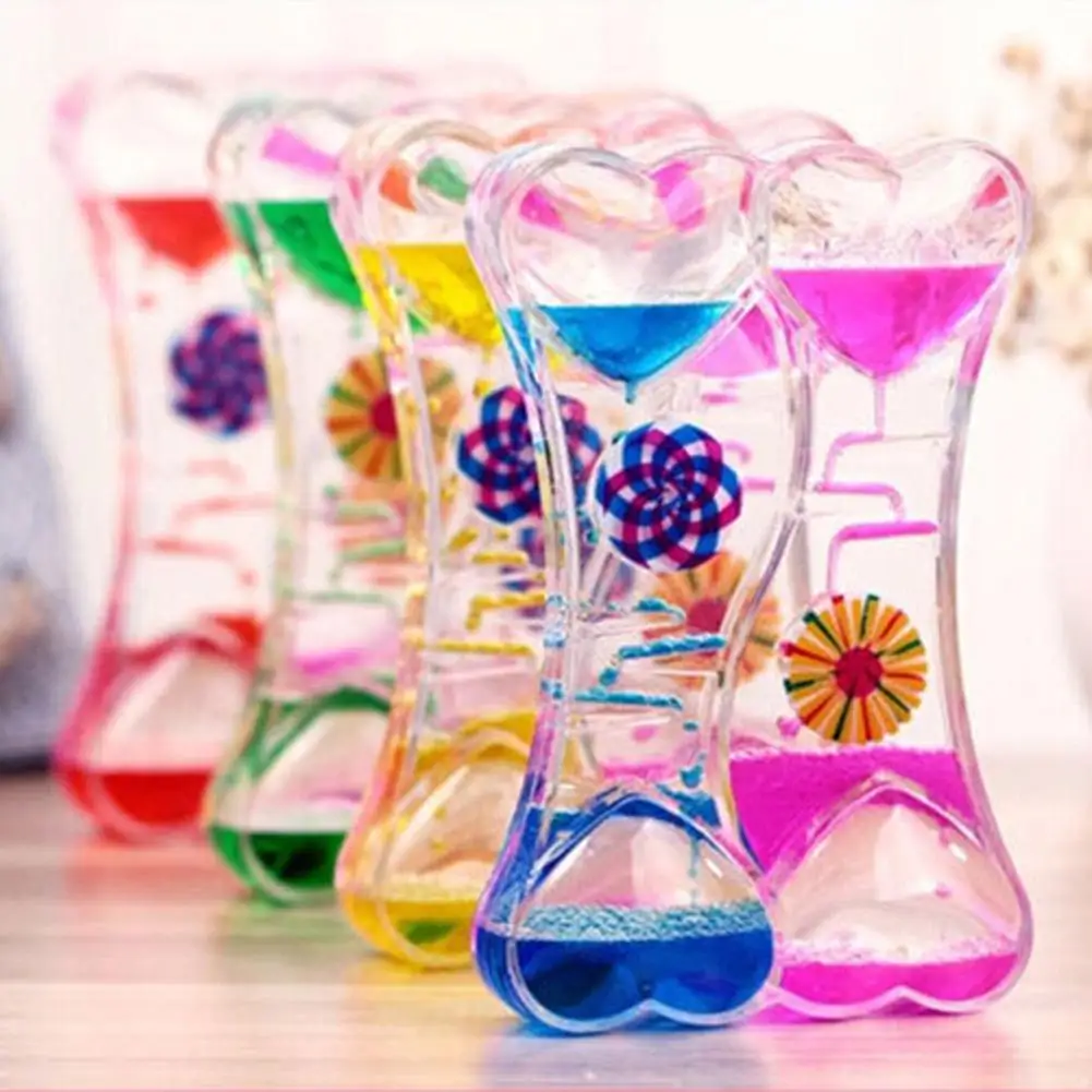 Double Heart Double Color Floating Liquid Oil Acrylic Hourglass Timer Home Decoration