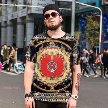 

GONTHWID Summer men's thin print T-shirt off man plus increase loose beach leisure short sleeve