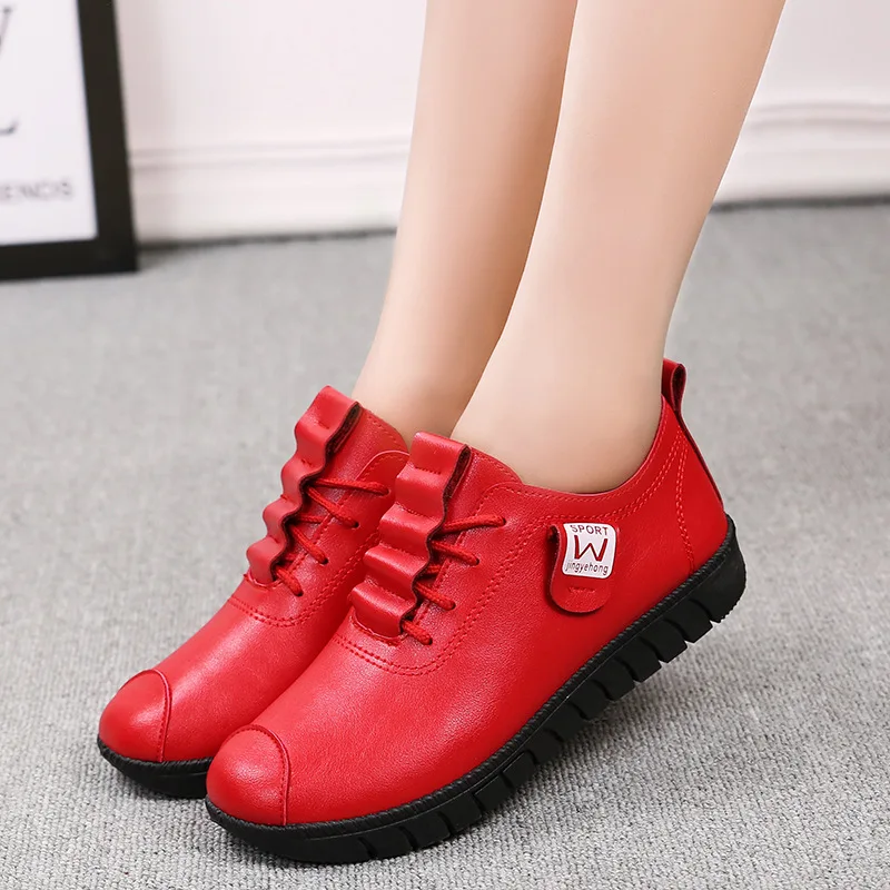 

Autumn New Style round-Toe Korean-style Flat Top Shoes Lace-up Solid Color Low-Cut Pu WOMEN'S Casual Shoes Versatile Soft-Sole L