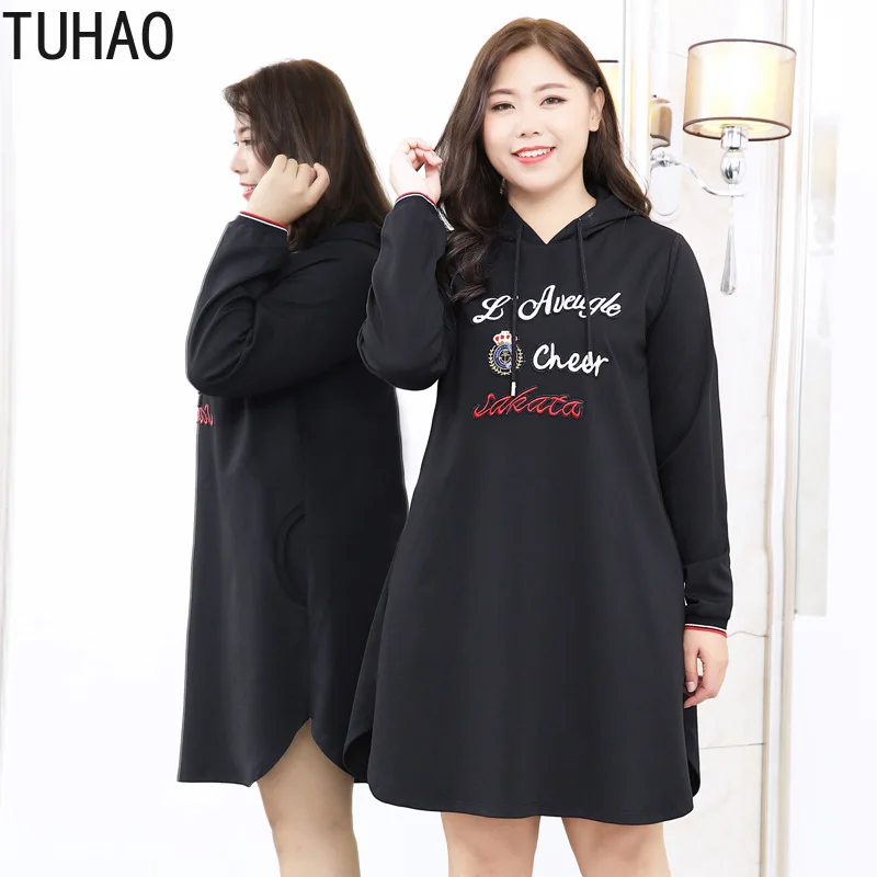 Женское платье с капюшоном TUHAO повседневное черное большого размера 10XL 8XL 6XL 4XL