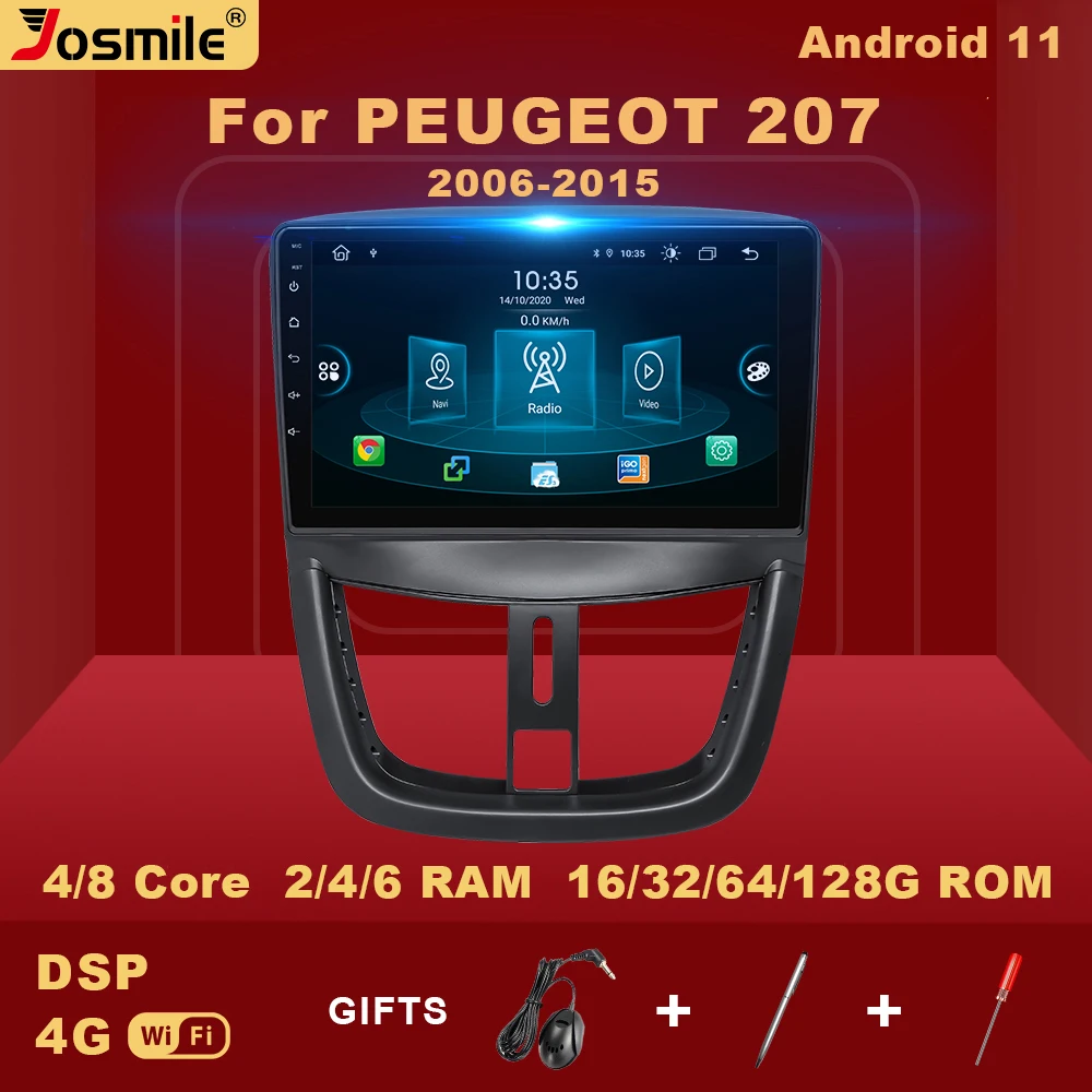 2 Din Android 11 Car Multimedia Player For PEUGEOT 207 2006-2015 Radio GPS DVD Video Navigation Carplay Wifi DSP RDS DAB 6GB128G |