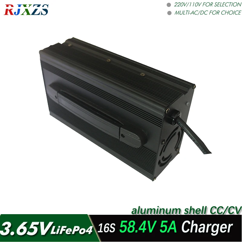 

58.4V 5A Alloy Charger For 16S LiFePO4 Battery Pack 48V With Fan Support CC/CV 3.65V*16=58.4V