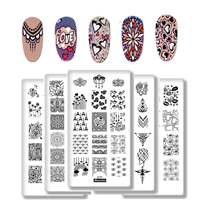 Пластины для стемпинга ногтей прямоугольная пластина дизайна в стиле LOVE Lace