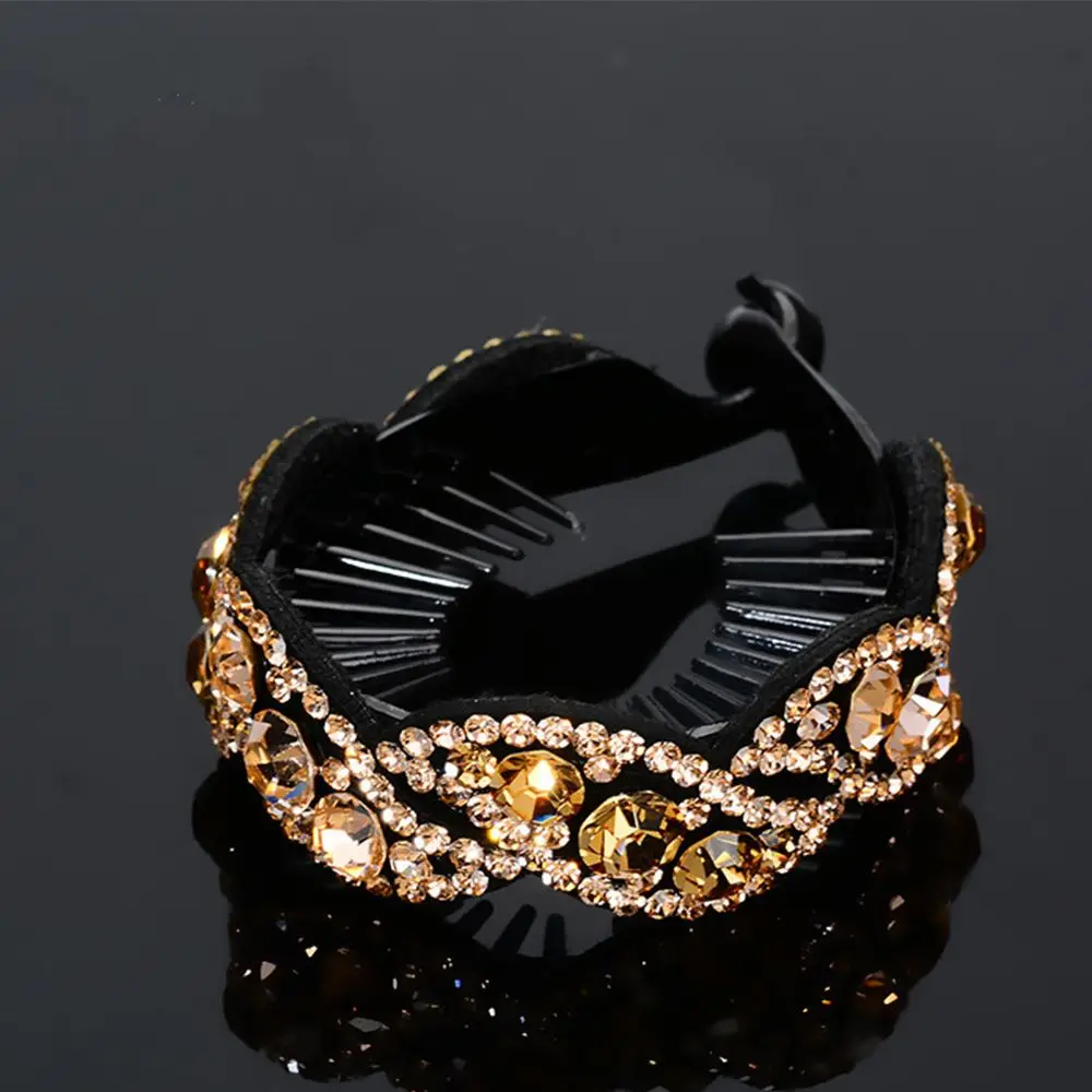 Fashion Rhinestone Leaves Shape Hair Clips Claws Women Ladies Hairpins Openwork Floral Crystal Bird Nest Barrette Headwear