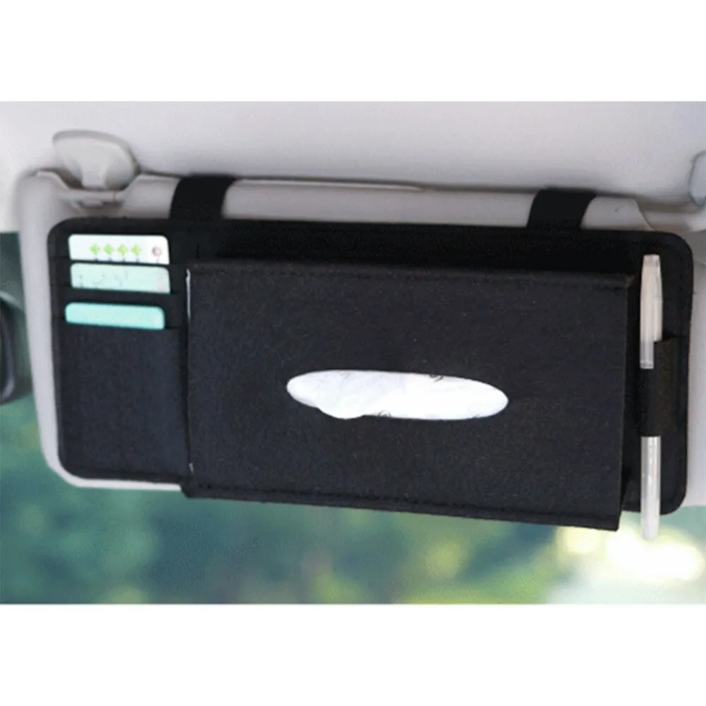 Car Styling Case Sun Visor Type Wool Felt Hanging Tissue Box Car Napkin Holder Pocket Organizer Pouch Card Storage