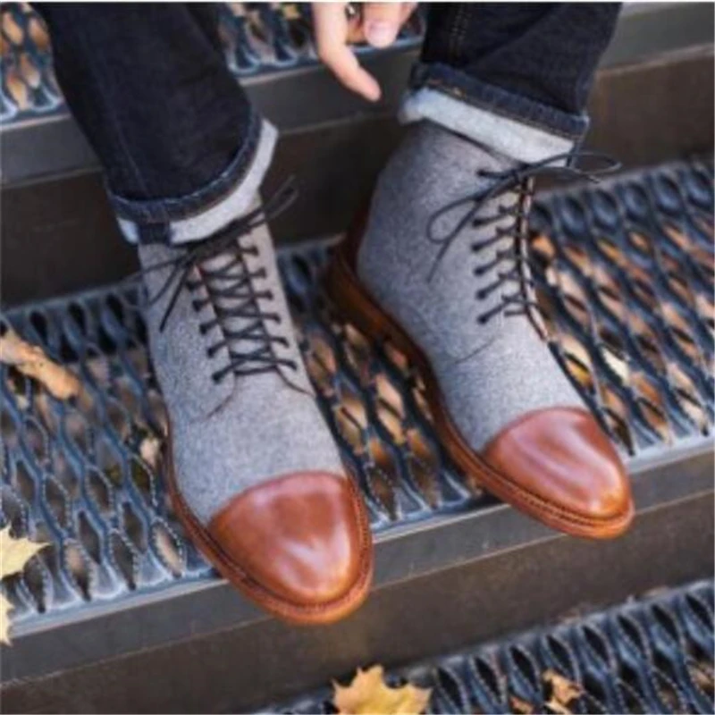 

NEW FASHION LUXURY DESIGN GENUINE LEATHER MEN ANKLE BOOTS HIGH GRADE TOP LACE-UP MEN DRESS SHOES BLACK BROWN BASIC BOOTS MEN 48