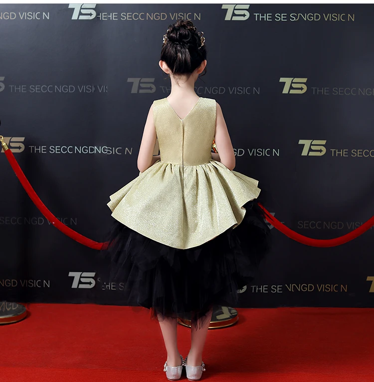 New Arrival Short Flower Girl Dresses Black Wedding Party Event Girl Prom Dresses Ball Gown Butterfly O neck Knee Length
