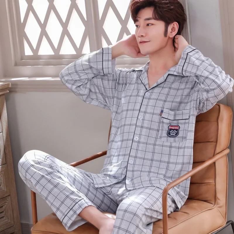 

Pajamas Men Pure Cotton Long Sleeve Spring And Autumn Men's Thin Autumn Middle-aged Summer Middle Aged And Elderly People Men's