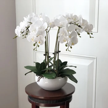 

1 Set High Grade Orchids Arrangement Latex Silicon Real Touch Big Size Luxury Table Flower Home Hotel Decor No Vase