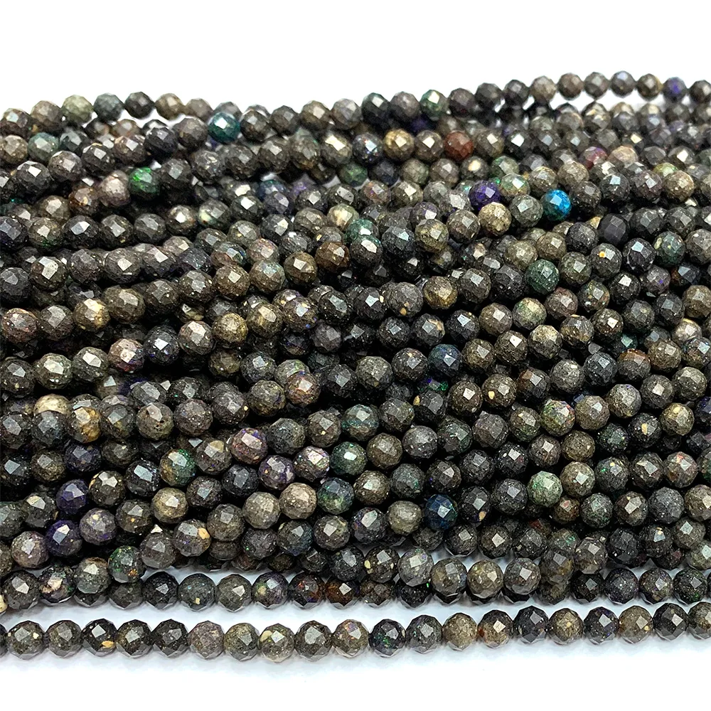 Veemake Black Opal DIY Natural Necklace Bracelets Earrings Ring Faceted Small Round Women's Beads For Jewelry Making 06764 3