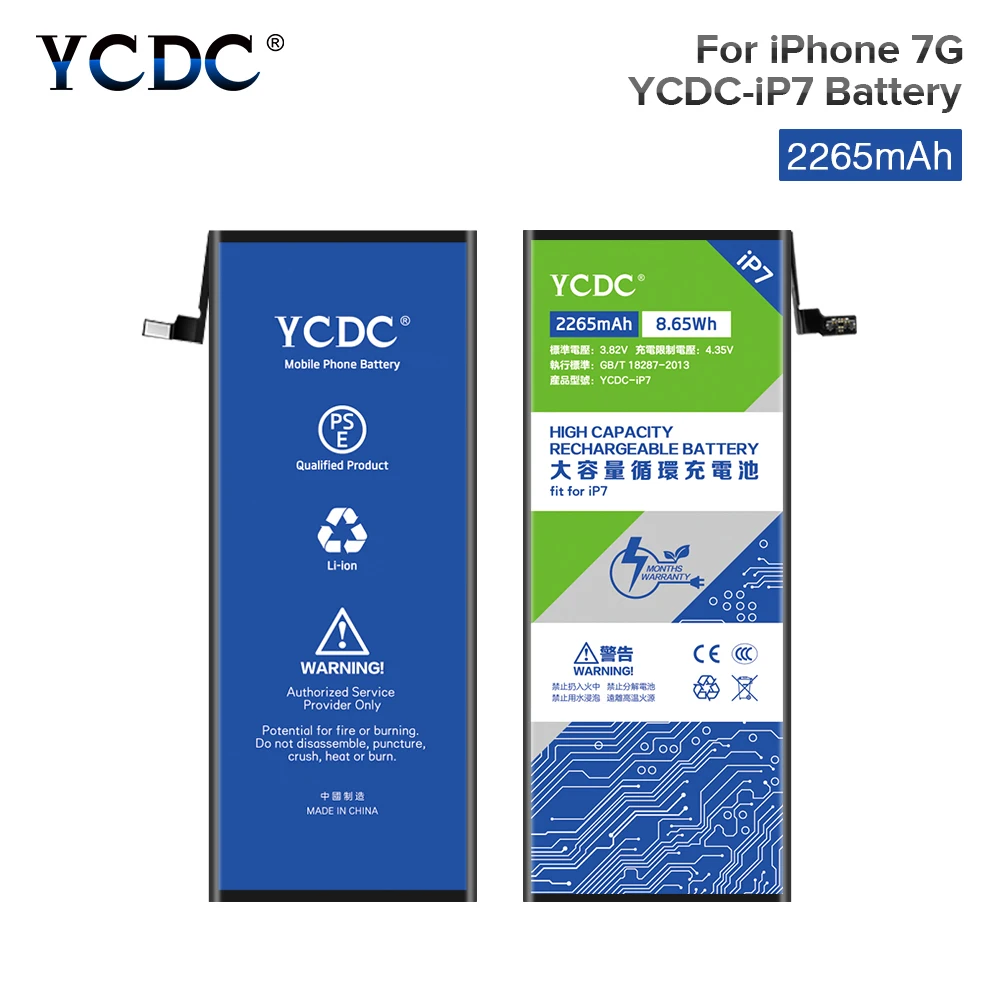 YCDC Li-ion 3.8V 2265mah Smart Phone Battery For Apple iphone 7 7G iPhone7 High Quality Replacement Lithium Batteries | Электроника