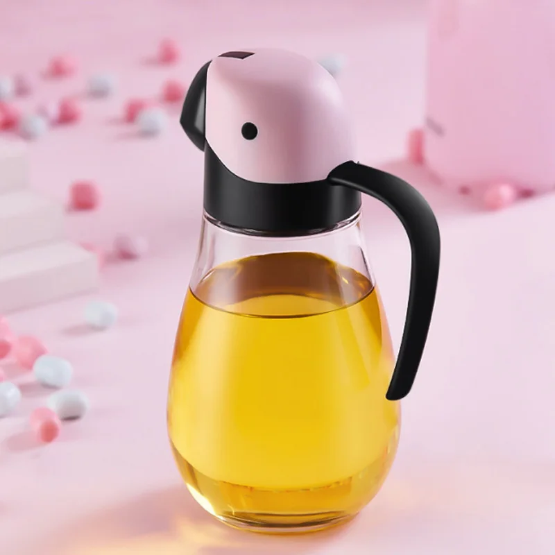 600ML Pink Автоматический открытый закрытый герметичный стеклянный масляный горшок для домашнего масла соевый соус бутылка для заливки масла артефакт кухонные принадлежности бак - Цвет: 600ML Pink