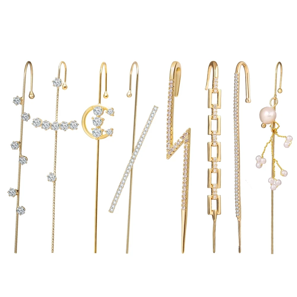 KSRA Vintage Ear Wrap Crawler Hook Earring Crystal Stud Earrings For Woman Bohemian CZ Cuff Piercing Earrings Statement Jewelry - Image 3