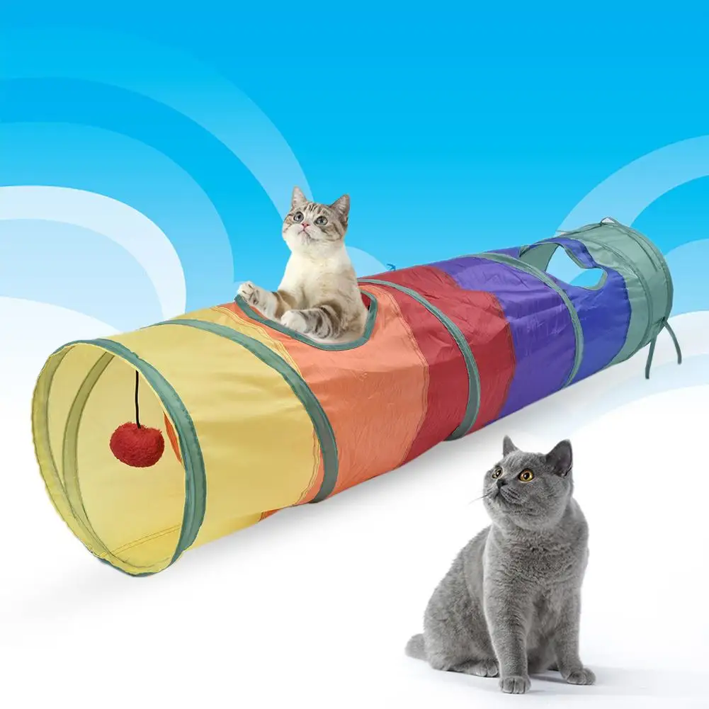 

Colorful Cat Tunnel Internal Spirally Steel Wire Educational Pet Toy Folding Cat Channel Roll Dragon Rainbow Linked Cat Tunnels
