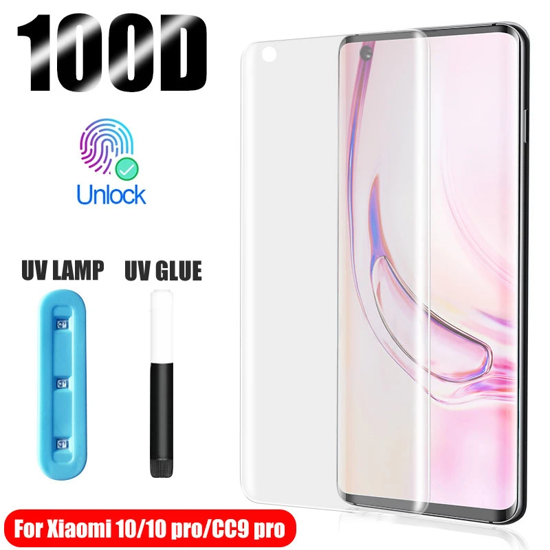 Закаленное стекло с жидким клеем для Xiaomi Mi 10 Pro CC9 полное изогнутое Защитное Note lite