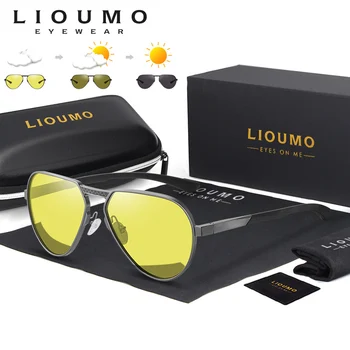 

LIOUMO Aluminum Magnesium Photochromic Pilot Sunglasses Men Polarized Sun Glasses Women Day Night Vision Driving UV400 zonnebril