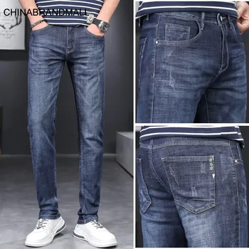 

Xbl322 # Men's Wear Jeans Thin Section Slim Fit Feet Elastic Force Popular Blue Gray 28-38