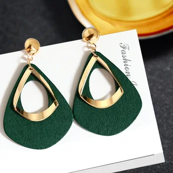

ZWCX Fashion Korean Statement Wooden Drop Earrings For Women Party Personality Vintage Hollow Water Drop Dangle Earring Brincos