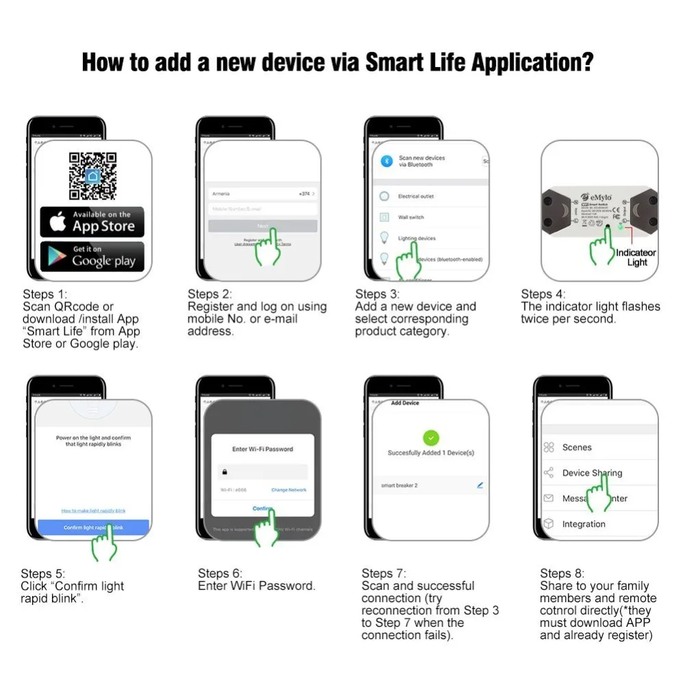 Tuya WIFI Smart DIY Switch ,WIFI Breaker, Turn Your light to Smart Control, Smar