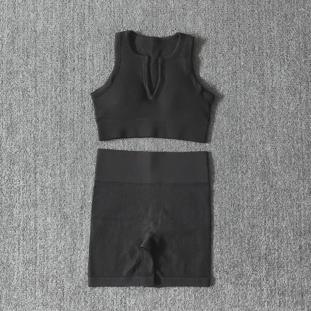 2/4/6PCS Seamless Women Yoga Set Workout Sportswear Fitness Bra Sport Pants Gym Clothing High Waist Leggings Shorts Sports Suits VestShortsBlack