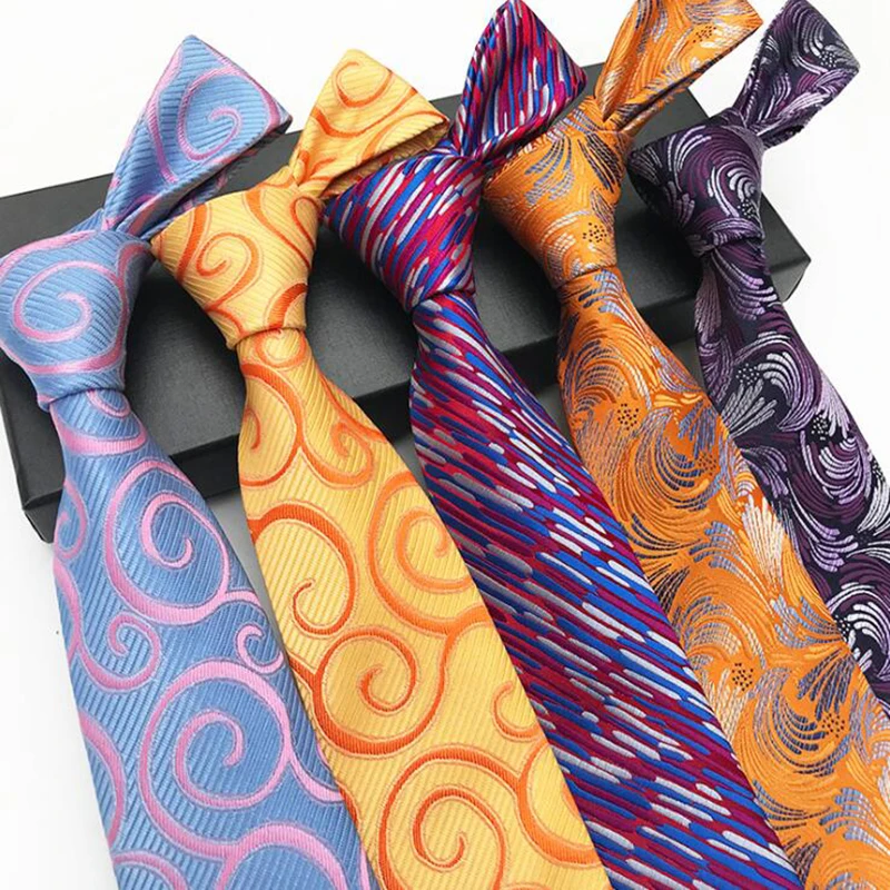 Neck Tie 8cm Floral Mens Tie Plaid Paisley Jacquard Weave