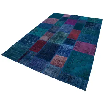 

200x295 Cm Blue Handmade Patchwork Rug-7x10 Ft