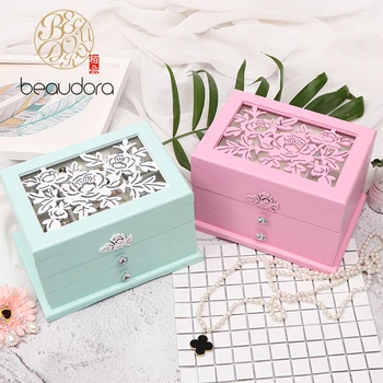 

BEAUDORA Ballerina Musical Wooden Jewellery Box Jewel Organizer with Carved Design Lid Gift for Girls Birthday Party