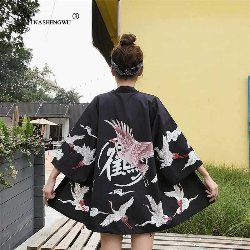 Женский кардиган Харадзюку, японское кимоно, летняя Свободная рубашка с принтом карпа, топы, повседневные женские и мужские кимоно, пальто, парные кимоно юката - Цвет: as picture-18.95