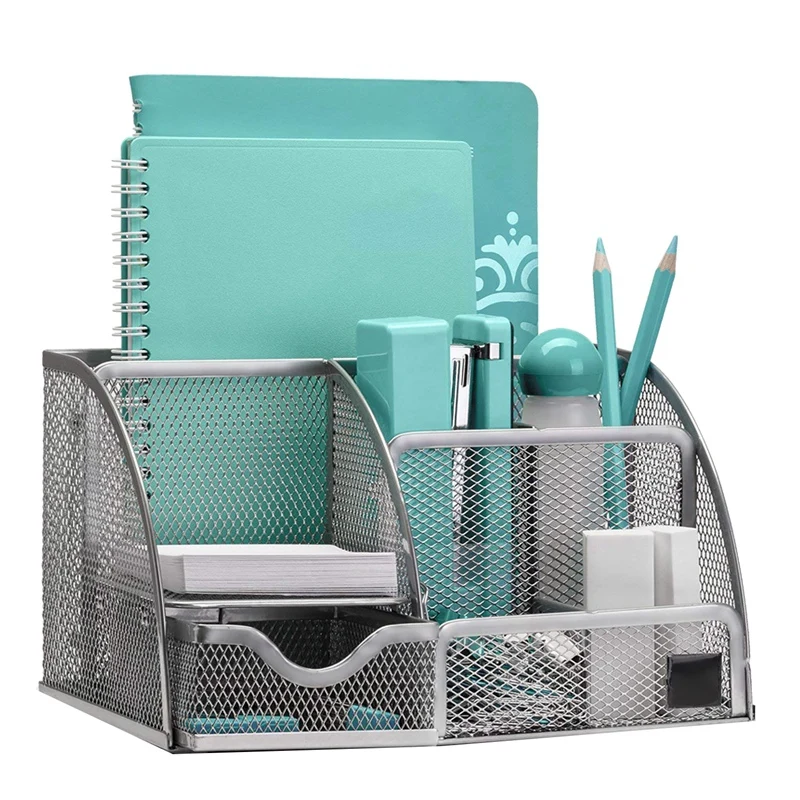  Desk Finishing with 6 Compartments+Drawers the Mesh CollectionSilver