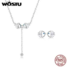 WOSTU, 925 пробы, серебряные серьги-гвоздики и ожерелье, ювелирные наборы для женщин, модные серебряные 925 ювелирные изделия XCS152