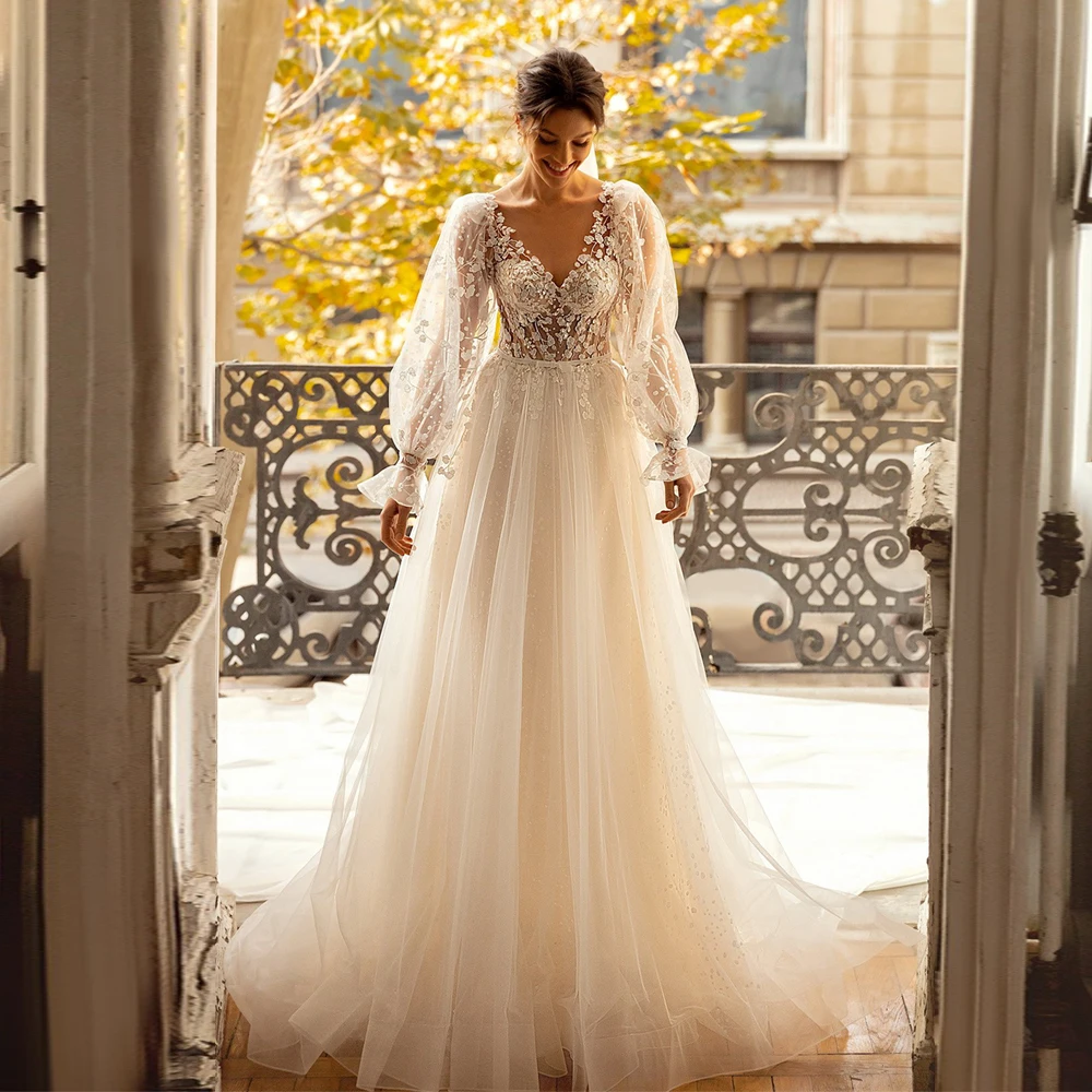 Tanie Romantyczny kwiat koronkowa suknia ślubna księżniczka suknie ślubne długie rękawy