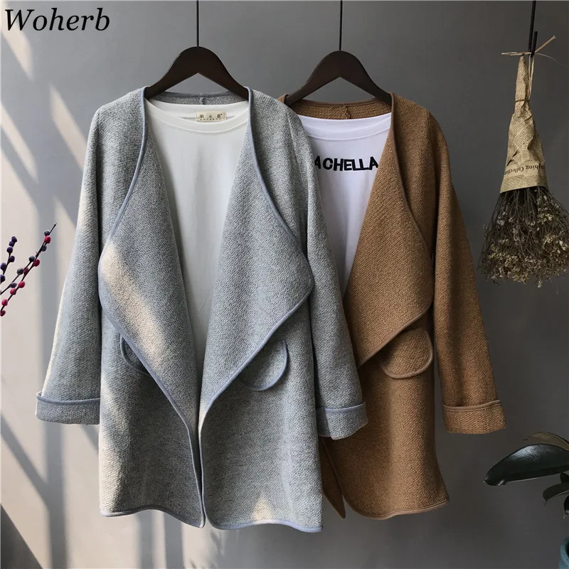 

Woherb Loose Long Coat Women Knitted Cardigans Sueter Mujer 2019 Office Lady Outwear Asymmetrical Girls Sweaters Jacket 22975
