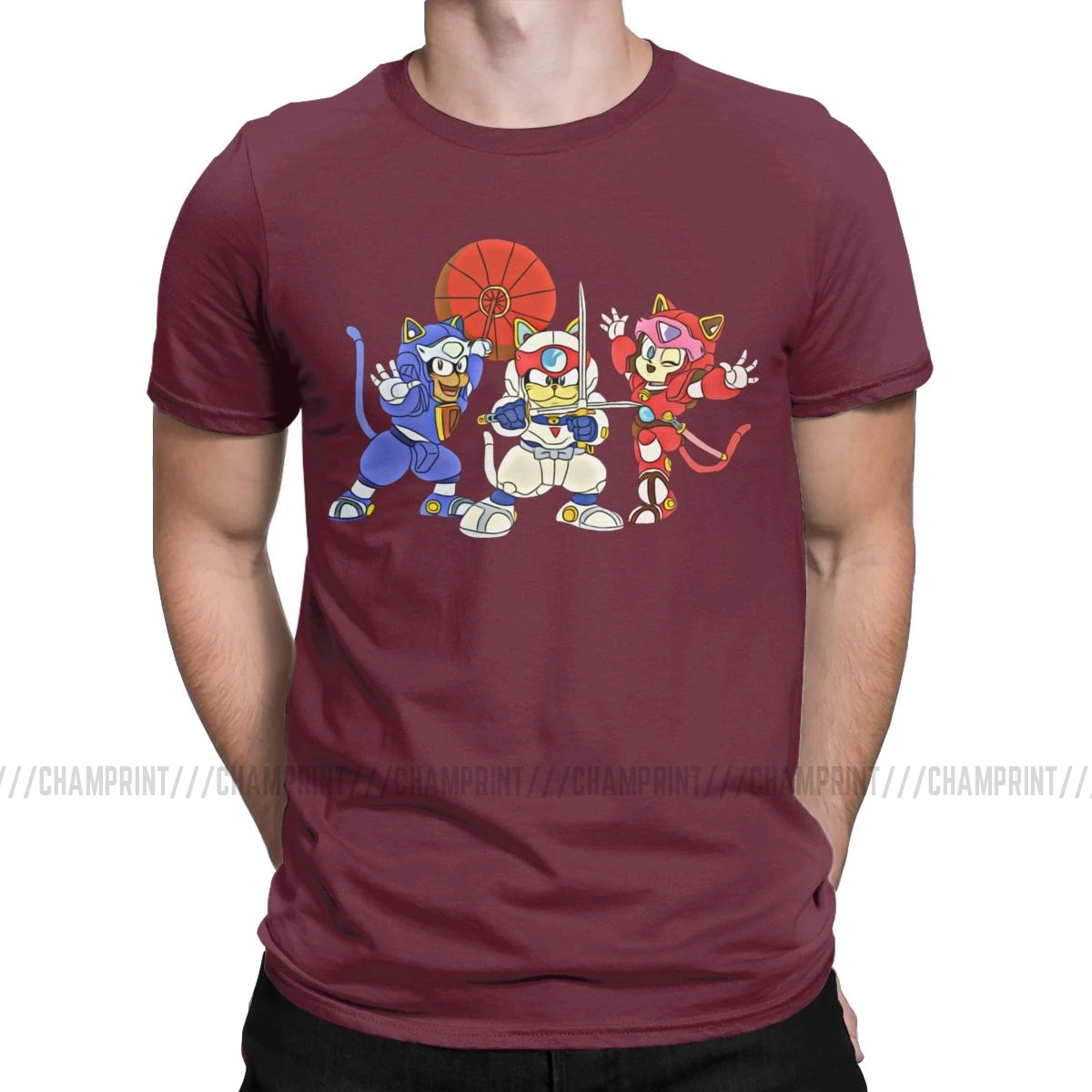 Samurai Pizza Cats Ретро Винтаж манга мужские футболки мультфильм Кот Speedy Teyandee Япония аниме футболка короткий рукав хлопок - Цвет: Бургундия
