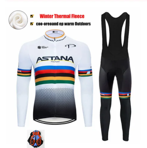 

2019 white ASTANA CYCLING TEAM JERSEY Bibs pants set Ropa Ciclismo MENS winter thermal fleece pro BIke jacket Maillot wea
