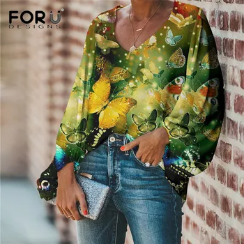 

FORUDEGINS Women Tops And Blouse Colorful Butterfly Pattern Design Female Loose Soft Beachwear Summer Roupa Feminina Plus Size