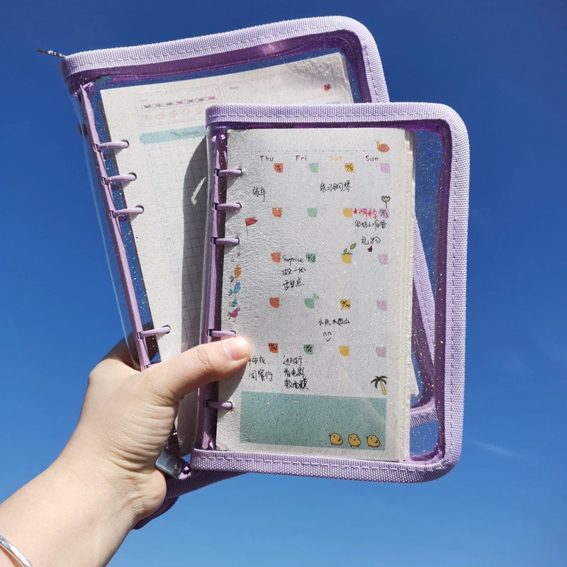 21かわいいジップバッググリッター透明ルーズリーフバインダーノートブックインナーコアカバーノートブックプランナーオフィス文房具用品 Notebooks Aliexpress