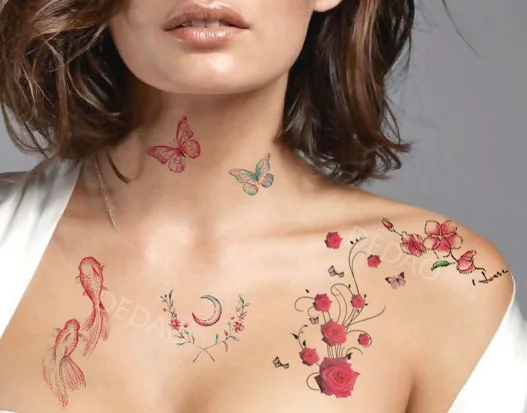 30pcs Temporary Tatoo Stickers Rose Flower Fake Tattoo Sticker Butterfly Fish Waterproof Flash Tatto Tatouage For Girl Women