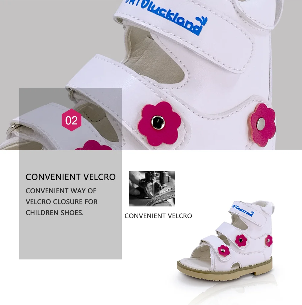 Kids Girls High-top Corrective Shoes White Genuine Leather Orthopedic Sandals with Lovely Flower Spring Summer Shoes for Health