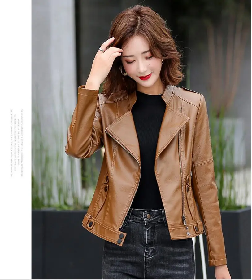 2020 New Spring Autumn Lady Basic Coat Outerwear Slim Faux Leather Jacket Women Classic Moto Biker Jacket