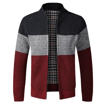

2020 Autumn Sweater Coat Men Color Patchwork Cardigan Sweater Men Clothes Knitted Outerwear Stand Collar Zip Up Sweater Jacket