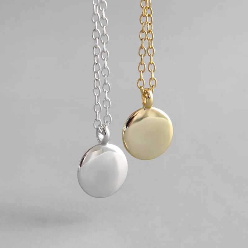 

925 Sterling Silver Round Pendant Necklace Coin Bohemian Gold Chain Necklaces Korean Style Women Colgantes Mujer Moda Jewelry