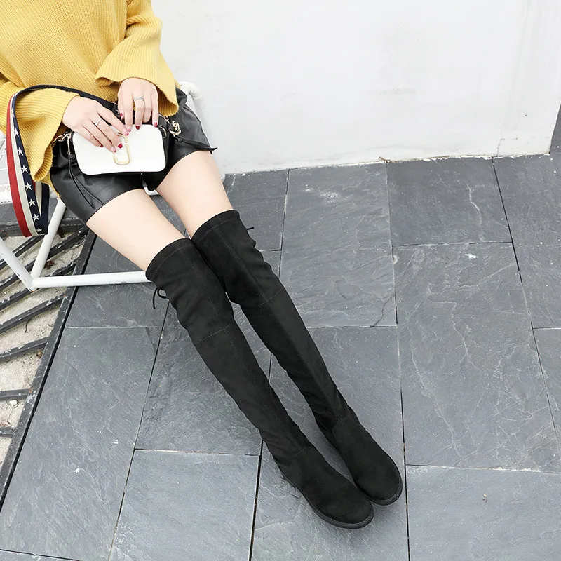 

Knee-High Boots Stretch Boots Women's 2018 Autumn And Winter New Style Over-the-knee Boots Korean-style Versatile Flat Heel Elev