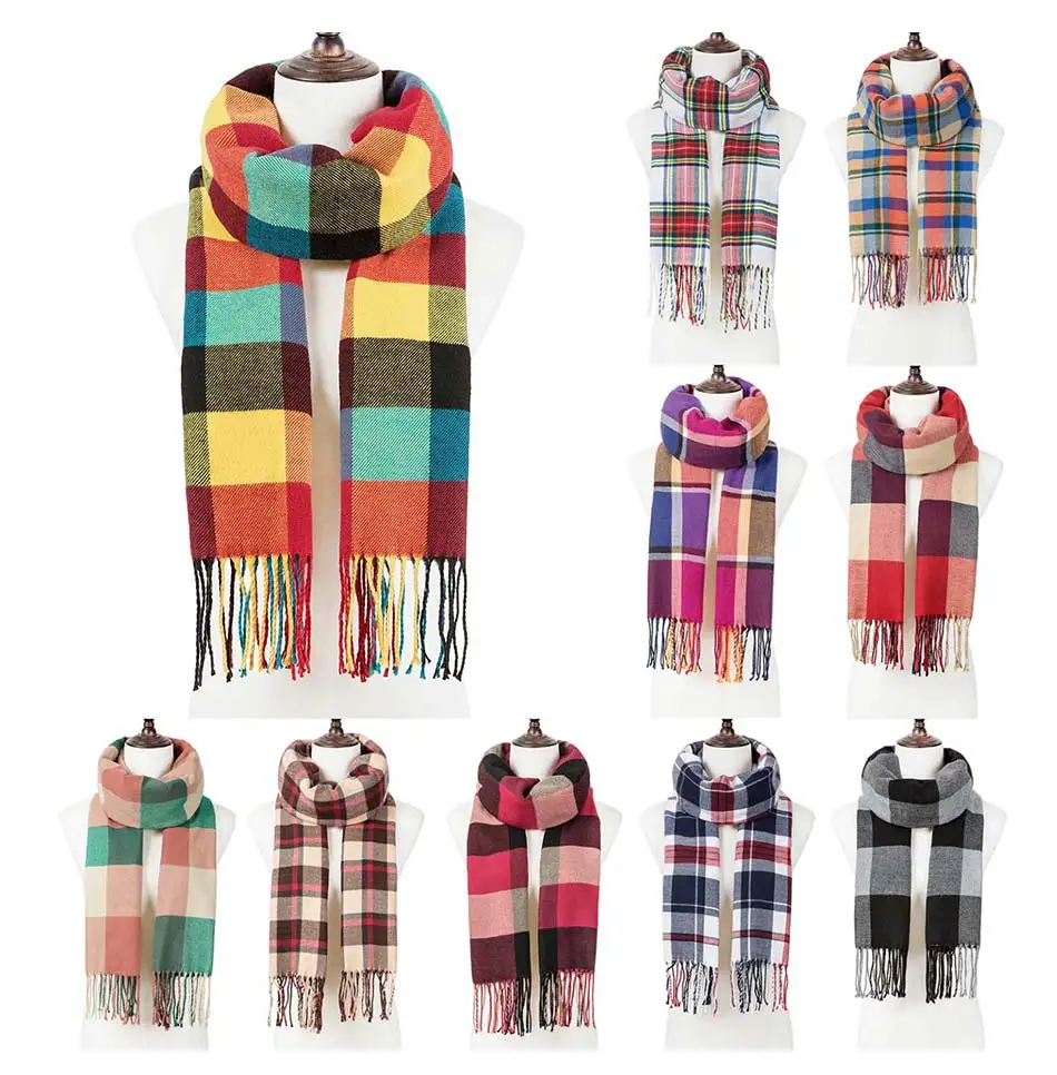 

2019 Fashion Men Women Winter Scarf Check Tassel Scarf Ladies Shawl Unisex Knitted Winter Warm Scarf Long Focald Femme