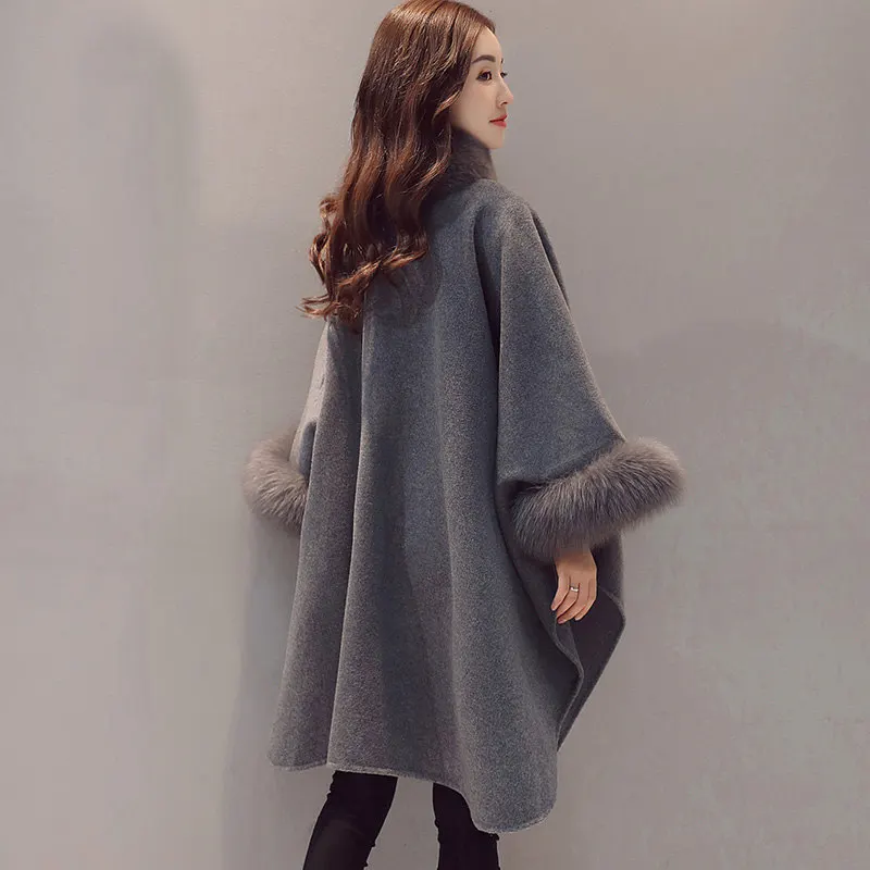 Зимнее женское пальто с меховым воротником, большой размер, длинный плащ, Повседневная Свободная Женская куртка, теплая накидка, пальто Abrigos Mujer F929