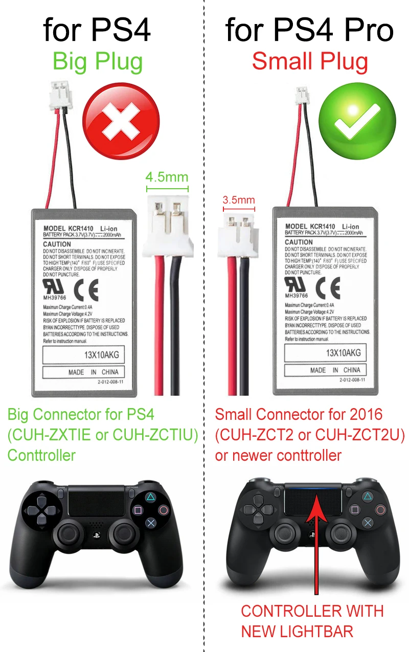 3.7V 2000mAh Rechargeable Battery With USB Charging Cable for Sony PS4 pro Wireless Controller Li-Ion Lithium Replacement Batter