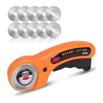 

45mm Rotary Cutting Machine with 10 Extra Steel Preparation Blades,Ergonomic,with Safety Lock,perfect for Cutting Fabric