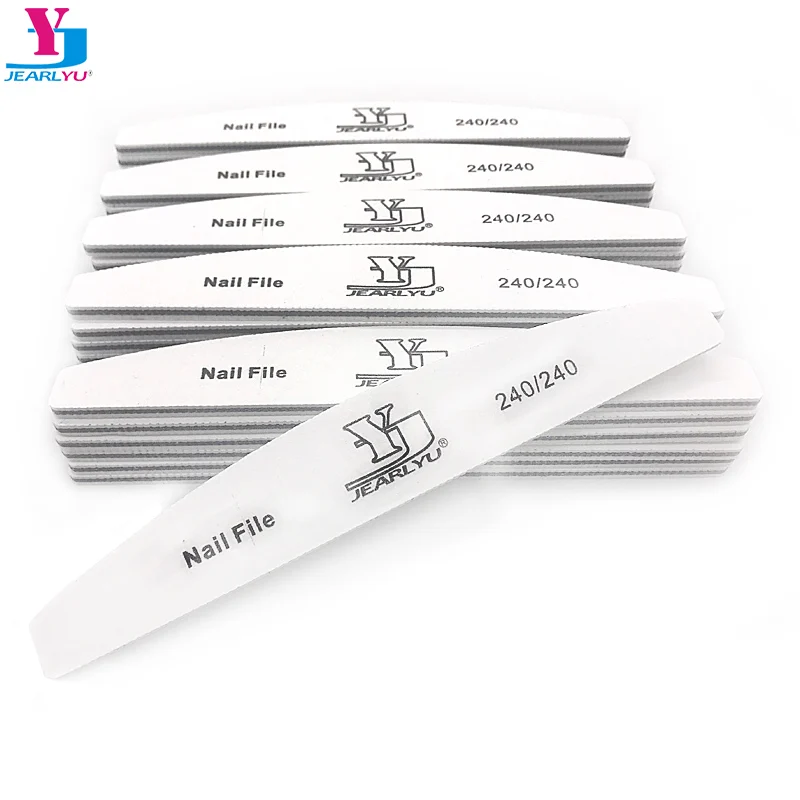 

50 Pcs Moon Nail File 240/240 Sanding Nail Buffer Portable Beauty Block UV Gel High Quality Tips White Professional Shine Lime