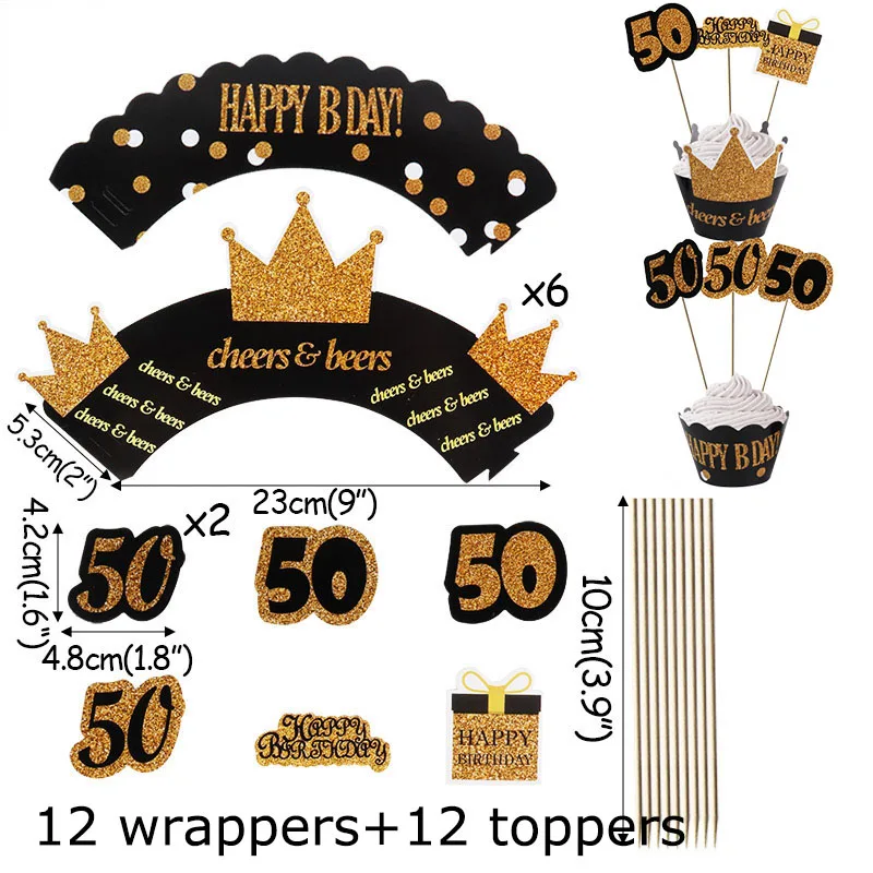 cupcake toppers 50 WEIGAO золотые латексные воздушные шары 30 40 50 лет с днем рождения украшения для вечеринок взрослые гигантские 40 дюймовые цифры воздушный шар из фольги - Цвет: cupcake toppers 50